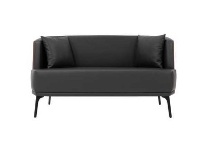 Schwarzer Wohnzimmer 2-Sitzer Polster Kunstleder Sofa 2-er Leder Couch